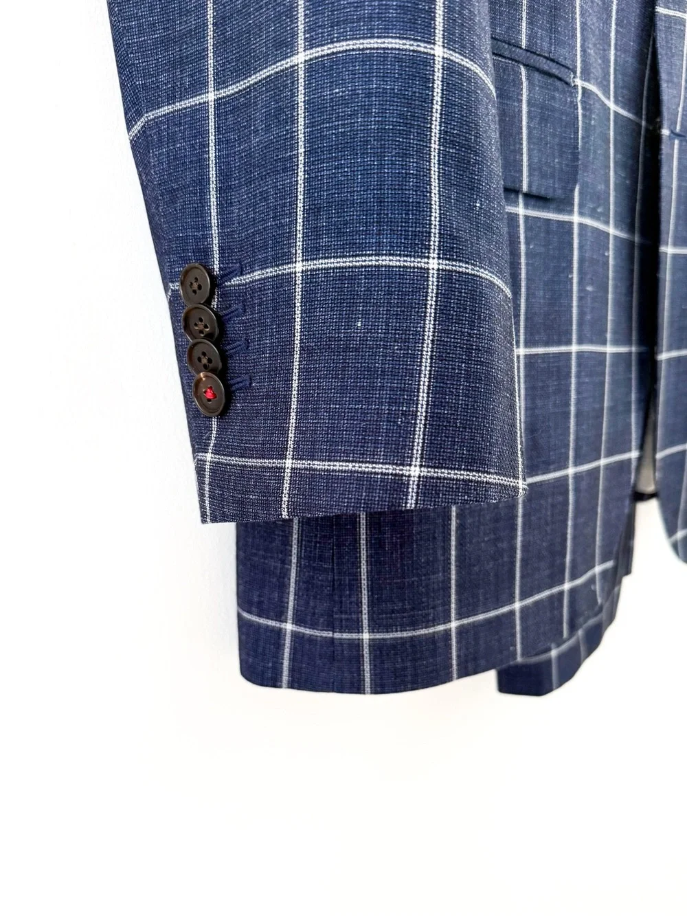 NEW Suitsupply Sienna Men's Blue Windowpane Suit Silk Wool Linen Blue White 40R